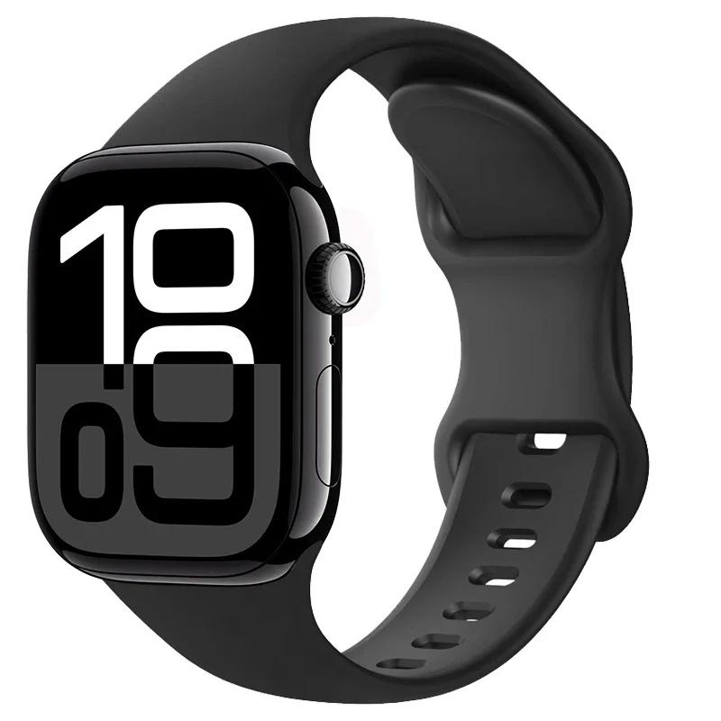 

Silicone Band For Apple Watch 11 10 46mm 42mm 9 8 7 45mm 41mm Ultra 3/2 49mm Sports Bracelet Wristband iWatch 6 5 4 SE 44mm 40mm 40 41MM(S11-10 42MM) чёрный