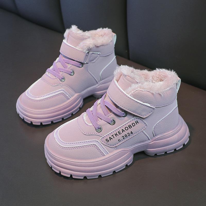 Children's Velvet Thickened Cotton Shoes 2025 Winter New Boys' Fur Integrated Outer Wear Thermal Shoes Girls' Snow Boots