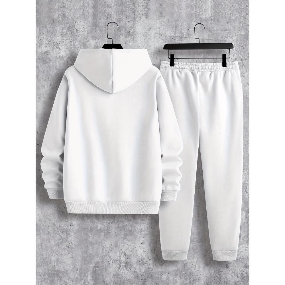 Men's Casual 2 Piece Set, Boston Printed Drawstring Pocket Hoodie and Drawstring Outdoor Casual Sports Pants