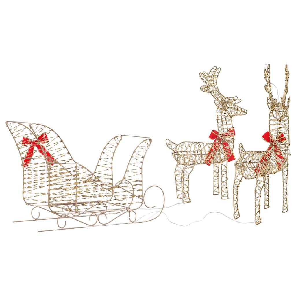 Reindeer Pull Sled Warm White 30 X 12 X 55 Cm PET