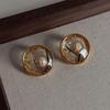Transparent resin gold foil dried bud disc stud earrings Mori new Chinese style literary high-end earrings fashion light luxury earrings