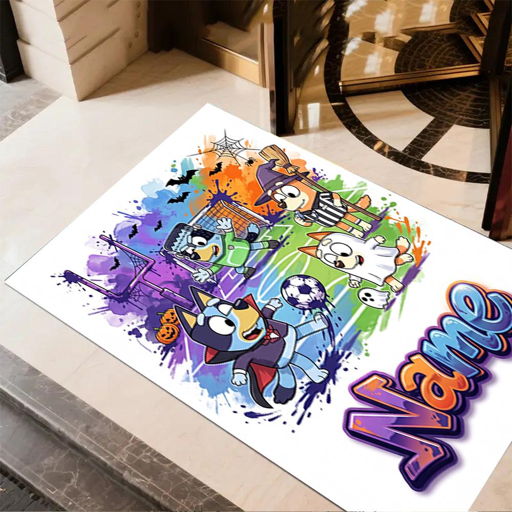 Soccer Fun Bluey Customize Your Name Floor Mat Design for Dining Room Decorate room Kitchen Study room Anti-slip Rug Anime Office Decor Spiritual Gift