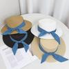 New Bow Straw Hat Women's Summer Seaside Big Brim Sun Protection Beach Hat French Flat Top Top Hat