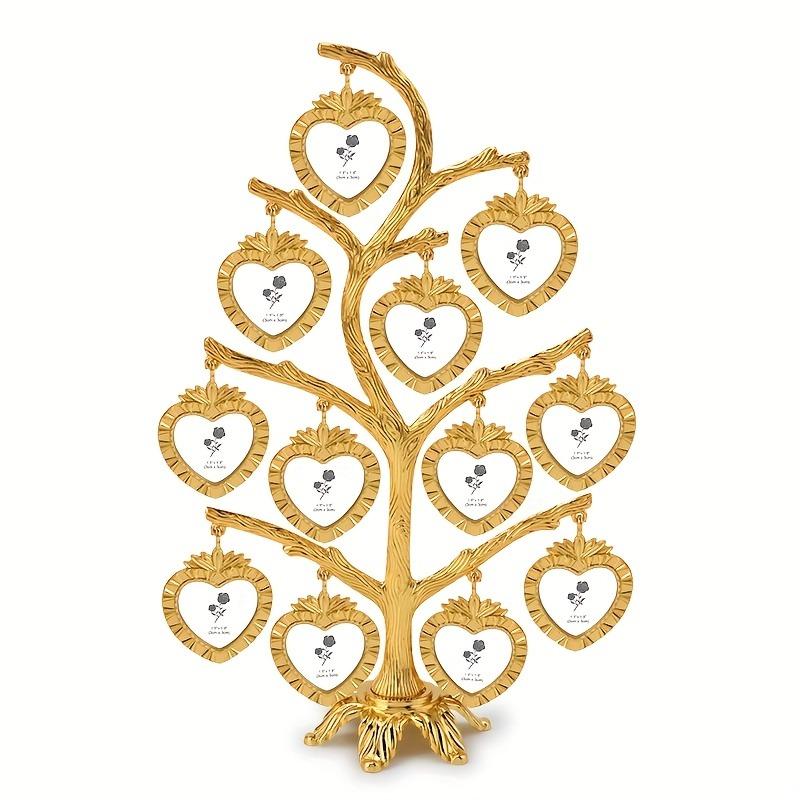 Vintage 12-Heart-Shaped Photo Frame Tree Polished Metal Desktop Photo Display Stand for Home Decor Wedding Family Photo Display