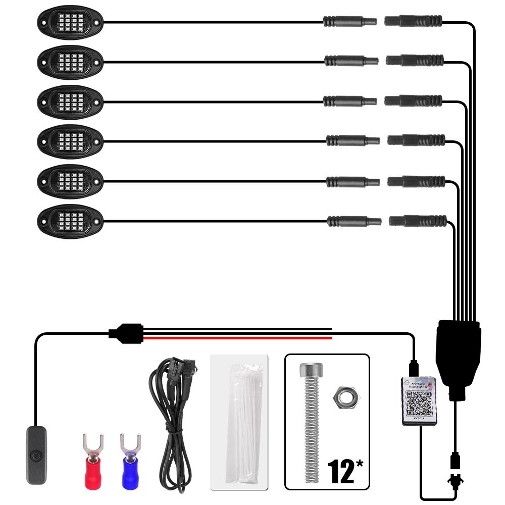 Neon Lamps Music Sync RGB LED Rock Lights Car Chassis Light 4/6/8 In 1 For Jeep Off-Road Truck Boat Decorative Undergolw Bluetooth APP Control