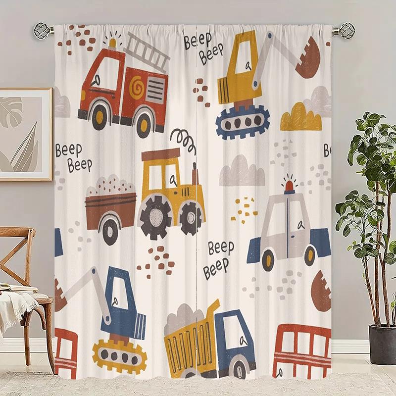 

Мультяшная машина - 2 штуки - печатная штора, материал 100% полиэстер, подходит для украшения дома 29Wx64L(75x166CM)x2