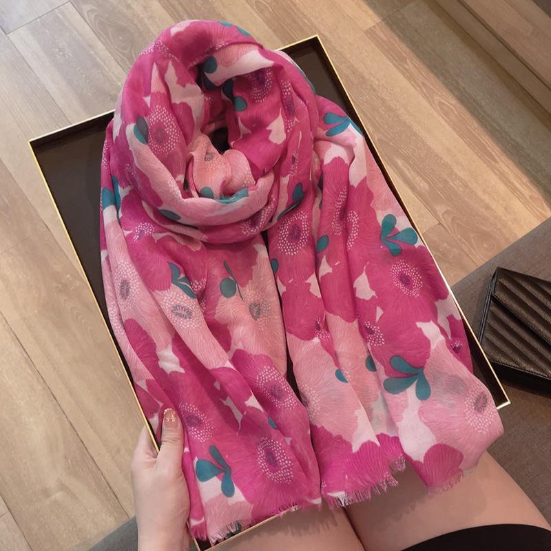 

Хлопково-льняной шарф для женщин с цветочным принтом, длинный шарф, пляжное полотенце для защиты от солнца летом, шаль