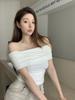 (Modal Cotton) Sweet and Spicy One-word Collar Off-the-shoulder T-shirt New Thin and Versatile Short Top
