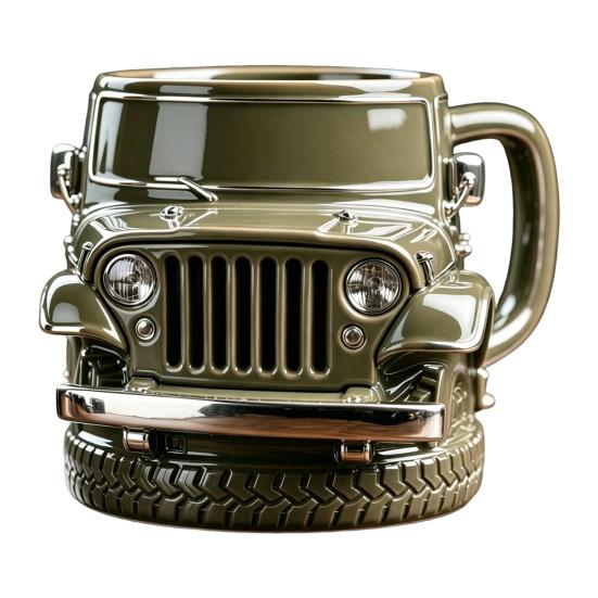 Mug with Off-Road Vehicle Shape High-Quality Resin Coffee Beer Cup Retro Style Mug for Car Enthusiasts Military Fans Collectors 1pc