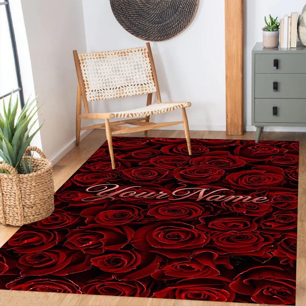 Rose Personalized Name Area Rug Suitable for Living Rooms Dormitory Bedrooms Decorate Room Anti-slip Rug Office Home Decor