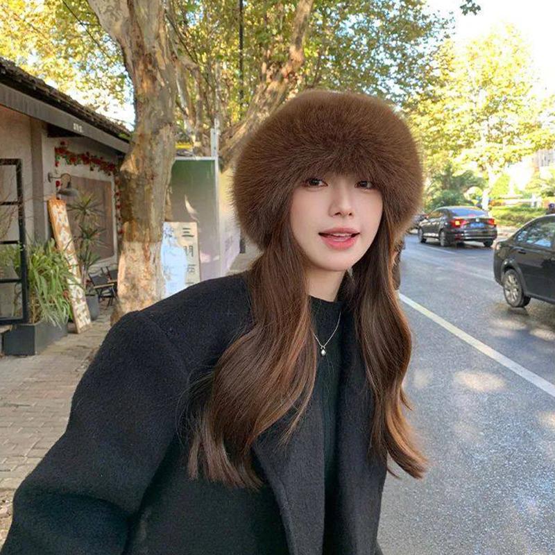 Women Autumn Winter Faux Fur Hat Sweet And Lovely Warm Hats Girls Outdoor Quality Faux Mink Fur Caps