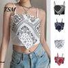 Tílko s ramínky Letní vesta Čtvercový výstřih Bez rukávů Retro potisk Dámský top Camisole Úzký střih Tankové tričko Streetwear