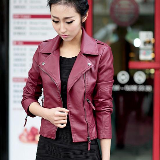 Women Spring Autumn Faux Leather Jacket Short Paragraph Slim Fit Coat Outwear