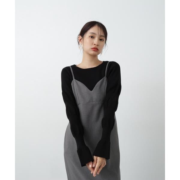 N Natural Beauty Wave Sleeve Knit Black Basic Women's Sweater,