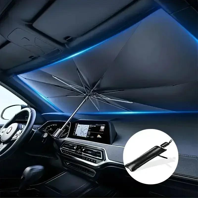 Guarda-chuva Quebra-Sol para Carro Para-brisa Dianteiro Cola Prata Guarda-chuva Quebra-Sol Resistente a UV Dobrável Guarda-chuva para Carro Acessórios Protetor Solar para Carro