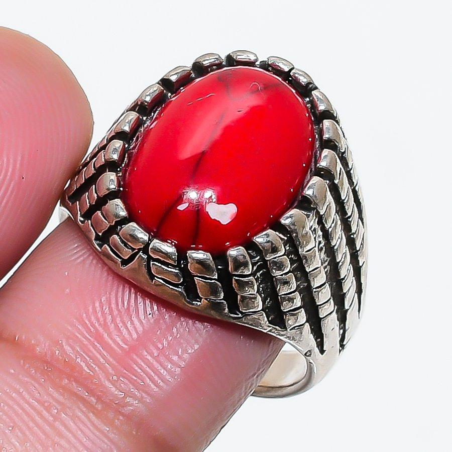 Natural Red Coral Gemstone Handmade 925 Sterling Silver Jewelry Ring Size 6 AR-18293