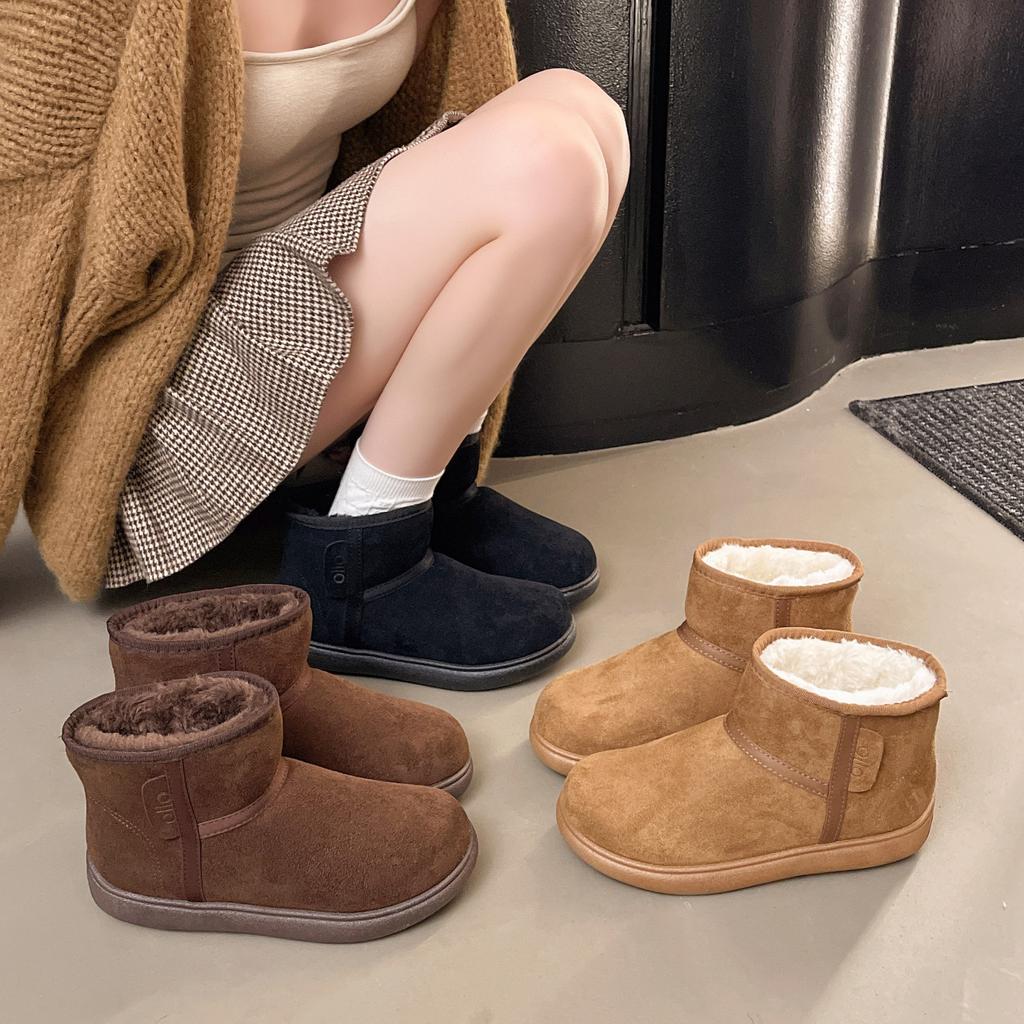 Snow boots women's new models with big head flat bottom ugly cotton boots women's round head warm short boots children