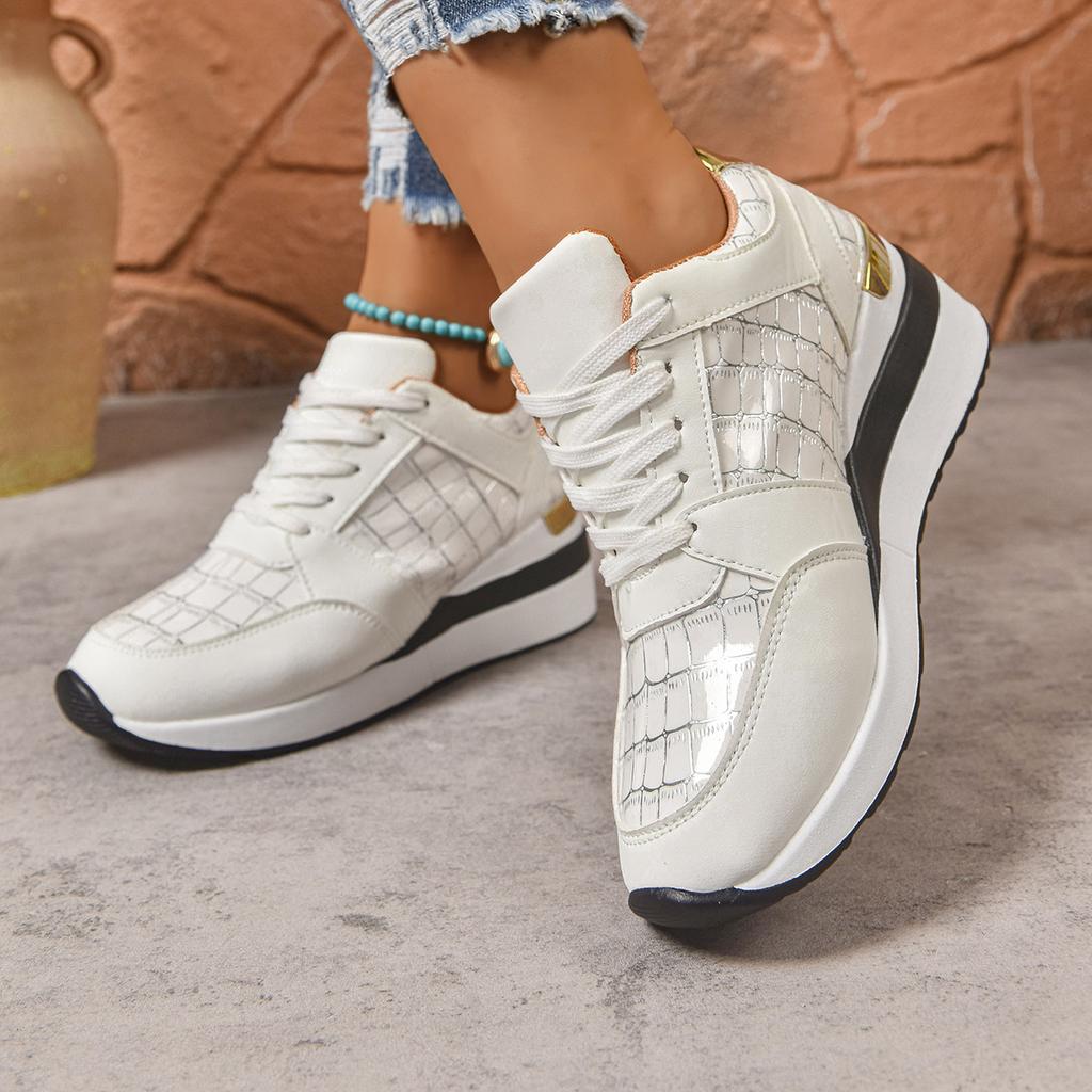 Fashion Fashion Black Platform Sports Shoes for Women Round Toe Lace Up Wedge Sneakers Woman Thick Sole Non Slip Casual Shoes Plus Size