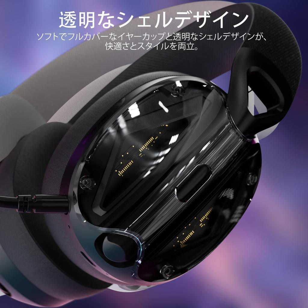 ATTACK SHARK L60 Wireless Gaming Headphones Battery 40mm 3D Surround Noise Removable Transparent Compatible with and Technical Standards Certification