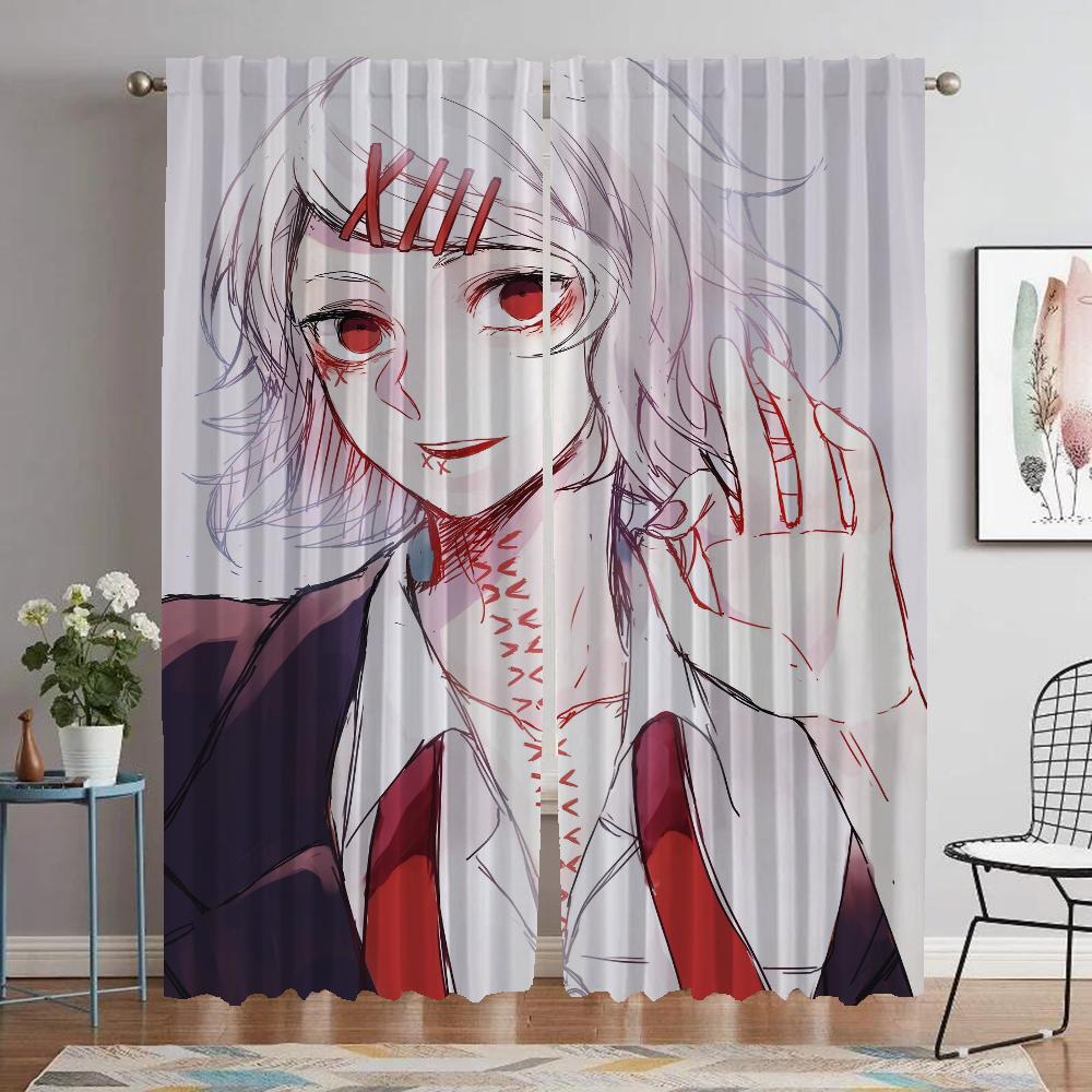 Kitchen Curtains 2 Pieces Tokyo Ghoul Window Curtain for Room 2 Panel Halloween Decoration Partition Home Interior Curtains