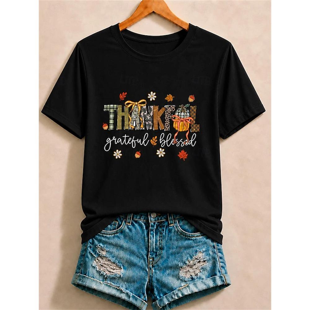Women's Summer Fashion Short-Sleeve Round-Neck Solid-Color Floral Print
