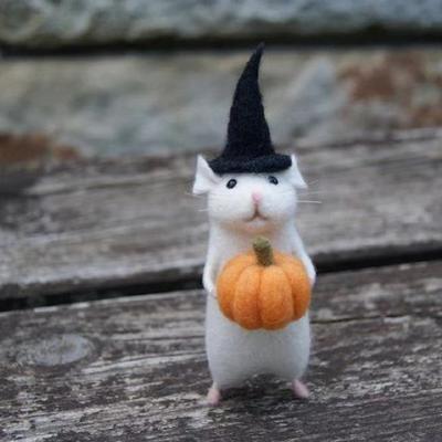 Halloween Mouse With Pumpkin & Candy Cane Handmade Felt Animals Felted Xmas Gift