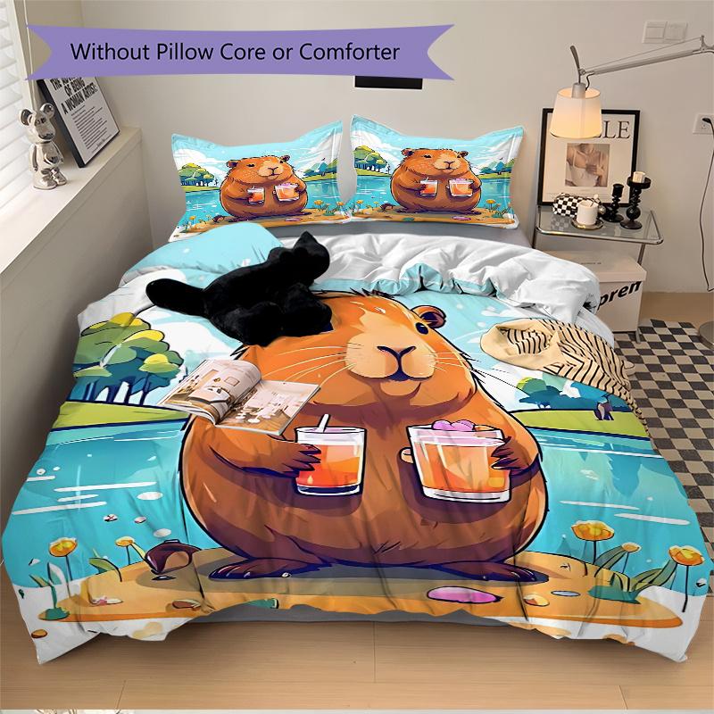 3pcs Anime Hamster Bedding Set - Includes One Quilt Cover and Two Pillowcases (No Core) - Perfect for Bedroom and Guest Room Decoration, Festive Gift,