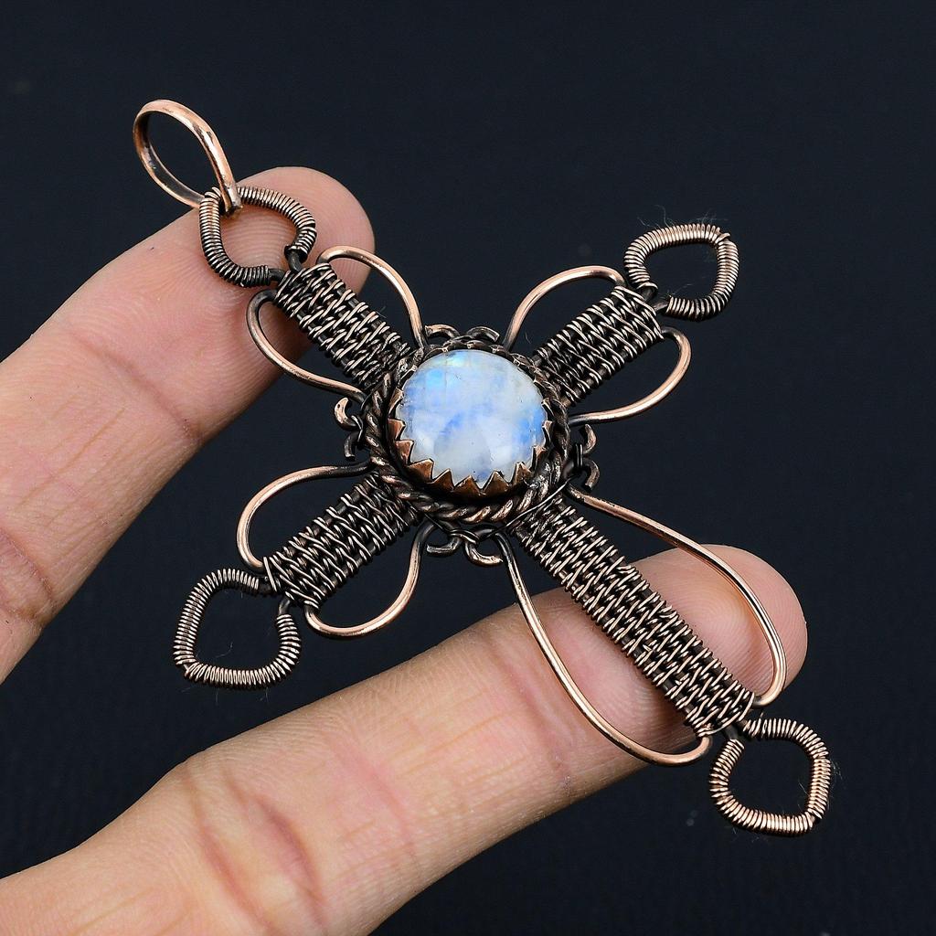 Moonstone 999 Copper Wire Wrapped Pendant, Handmade Gemstone Pendant, Gift For Mom Antique Jewelry