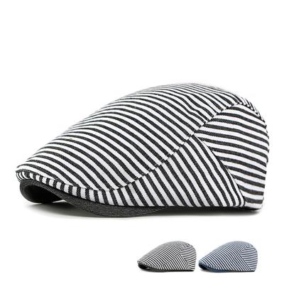 Navy Striped Cap Men Women Retro Beret British Cap Forward Cap