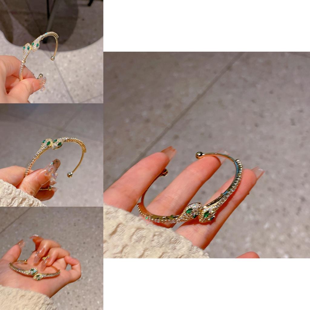 Stylish Copper Snake Cuff Bracelet Adjustable And Glittering With Zircon Stones Fashionable Wristwear