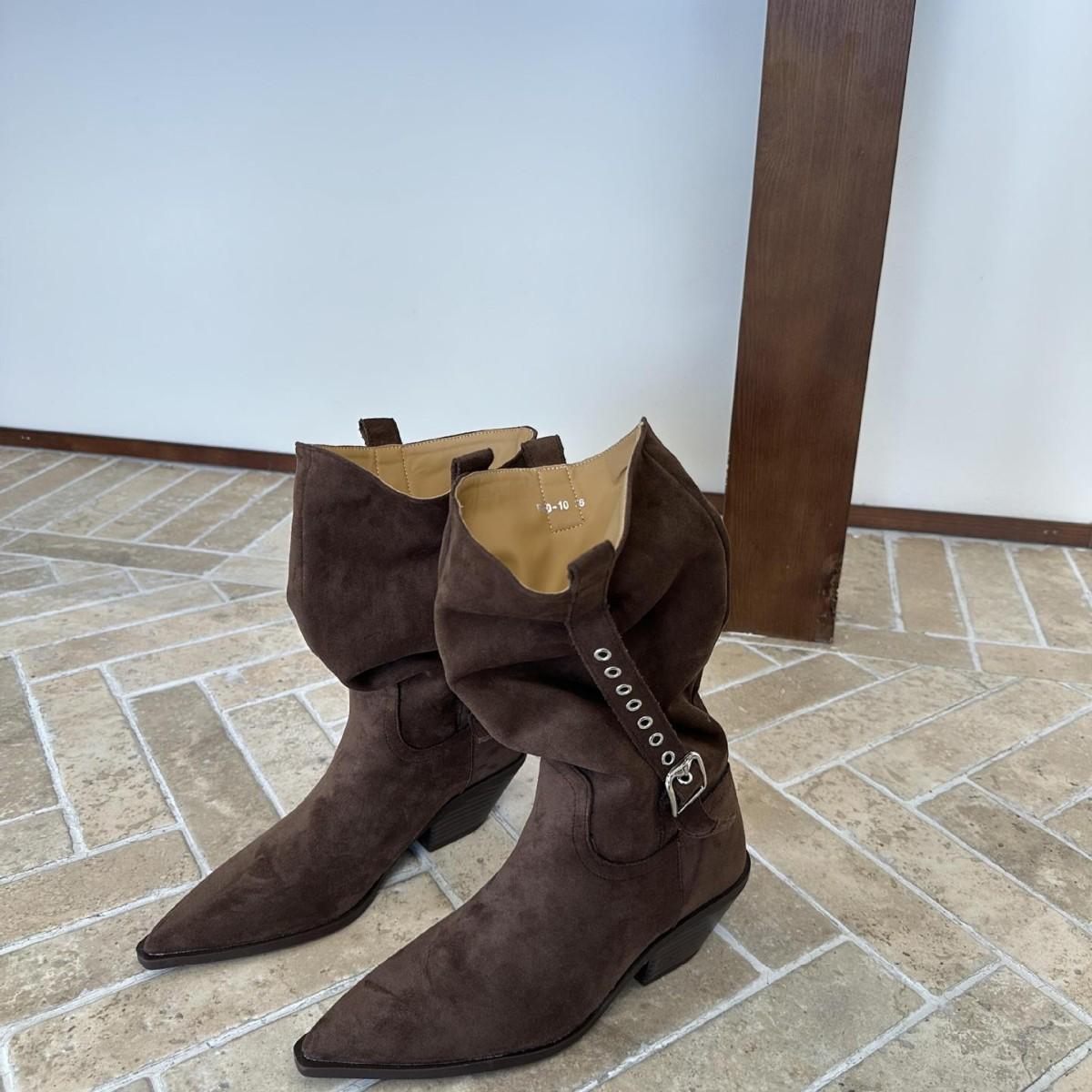 

Модные матовые кожаные ботильоны на остром каблуке, на толстом каблуке, плиссированные, с напуском, повседневные модные ботинки, с пряжкой-ремнем Maillard, ботильоны средней высоты 35 темно-коричневого