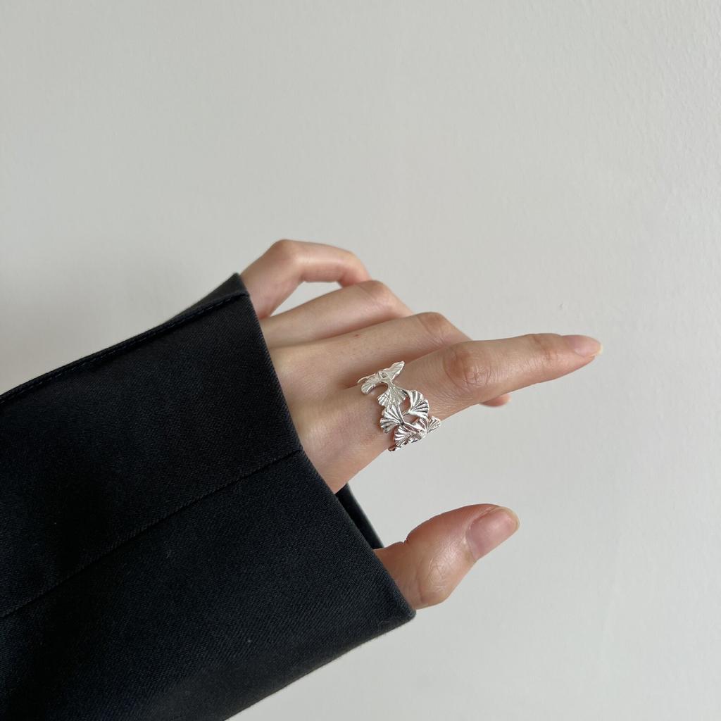 BF CLUB Silver Color Ginkgo biloba Rings For Women Counple Wedding Engagement Silver Women's Vintage Ring Fine Jewelry