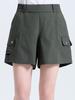 CHALLENGER Women'S Mono-Edge Cargo Pocket Elastic Waist Half Pants Khaki