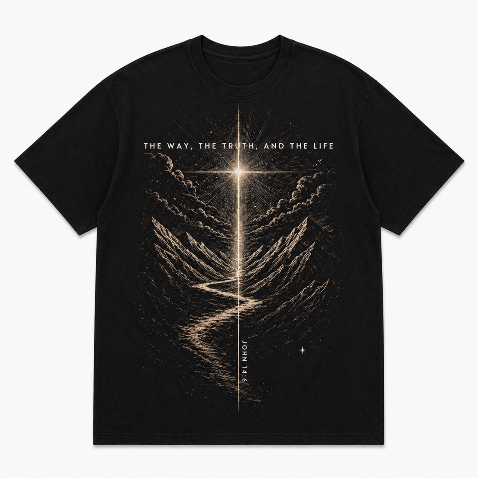 Christian Mountain Cross T-Shirt, The Way The Truth Life John 14:6 Tee 4XL