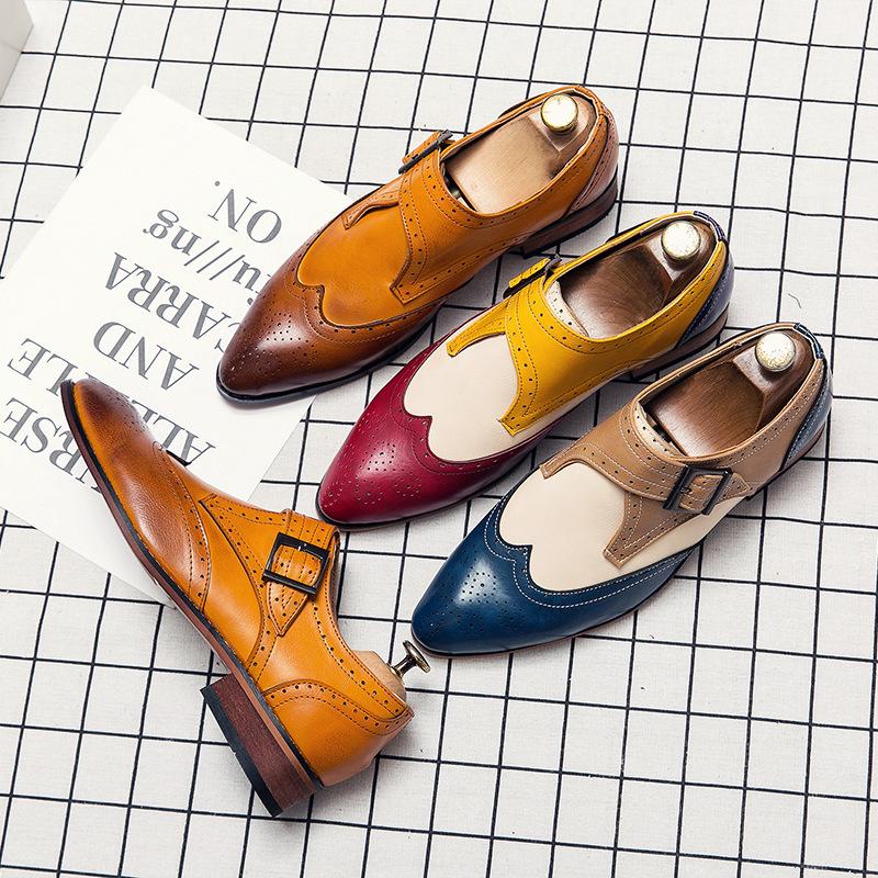 Men's Shoes Men's Color Matching Small Leather Shoes Fashion Trend Catwalk Casual Single Shoes Wedding Shoes Large Size Men's Shoes