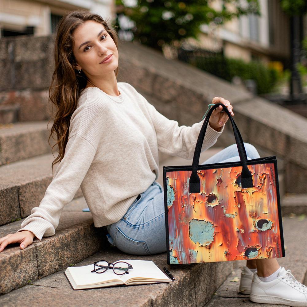 Rust Art Printed Tote Bag Large Capacity Canvas Shoulder Bag Casual Daily Commuter Handbag