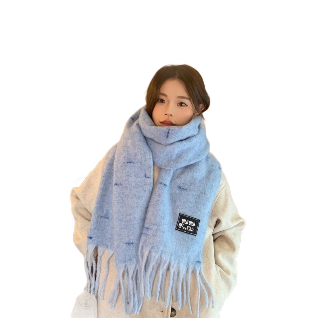 Imitation knitted scarf Korean soft waxy fringed scarf shawl imitation cashmere autumn and winter warm skin-friendly white scarf