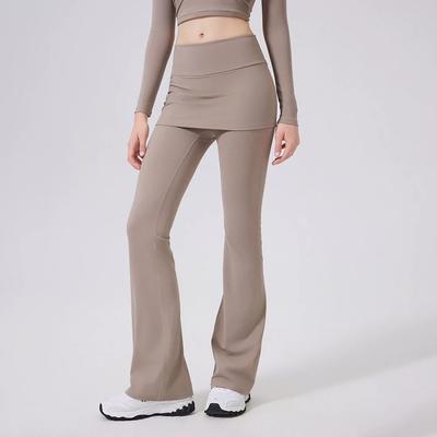 Pantalon évasé taille haute effet deux pièces avec jupe couvrant les hanches pour la course à pied, l'entraînement à la danse, le Pilates, Pantalon de sport pour femmes
