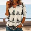 Damen V-Ausschnitt Bohemian Print Top Lässige Langarmbluse Leicht Locker Geschnittenes Hemd für den Alltag