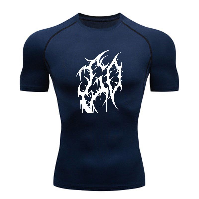 Men's Quick Dry Compression Athletic T-Shirt, White Extreme Brutal Death Metal Graphic Tee for Gym Workout Running Train