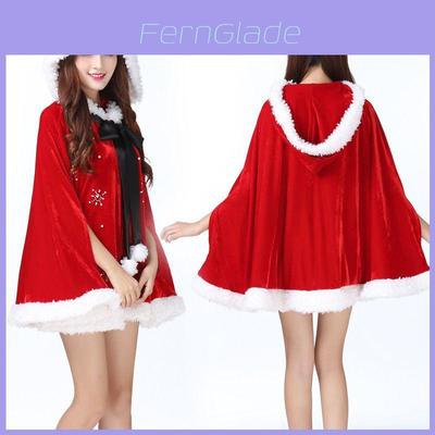 Stunning Women Christmas Red Velvet Santa Claus Cloak Cape Hooded Xmas Cosplay Costume