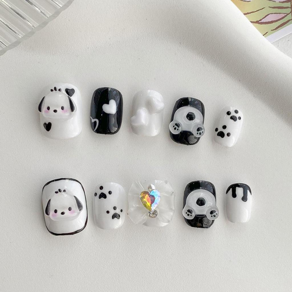 2024 Cute Cartoon Manicure Whitening Nail Patches - Handmade, Removable, Short Length
