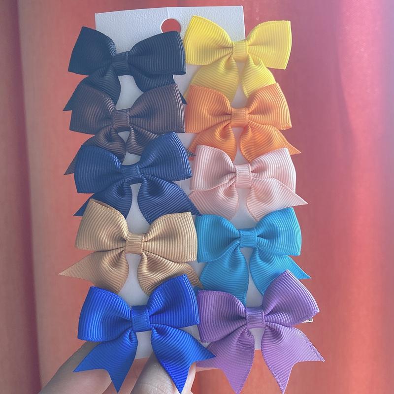 10Pcs/Set Cute Solid Ribbon Bowknot Hair Clips for Baby Girls Handmade Bows Hairpin Barrettes Headwear Kids Hair Accessories