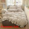 2025 New Cream Lace Girl Powder Grid Korean Version Bed 4-piece Set Washed Cotton Double-layer Yarn Quilt Cover Dormitory