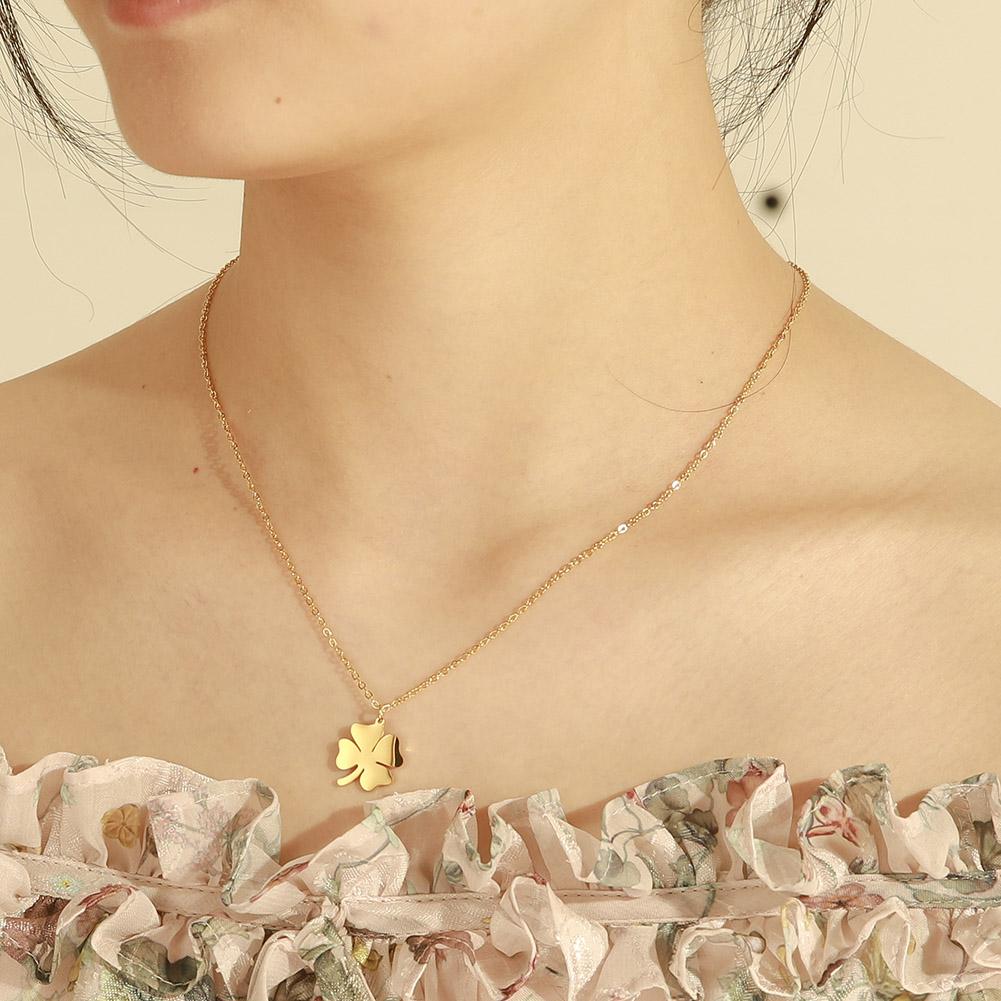 Cazador 2025 Lucky Clover Pendant Necklace Stainless Steel Gold Color Double Layer Chain Necklaces for Women Girls Jewelry Gift