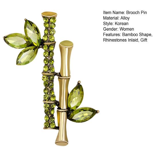 Yousheng Elegant Bamboo Shape Brooch Shining Rhinestones Inlaid Plant Pin Creative Hat Shawl Scarf Badge Coat Outfit Accessories