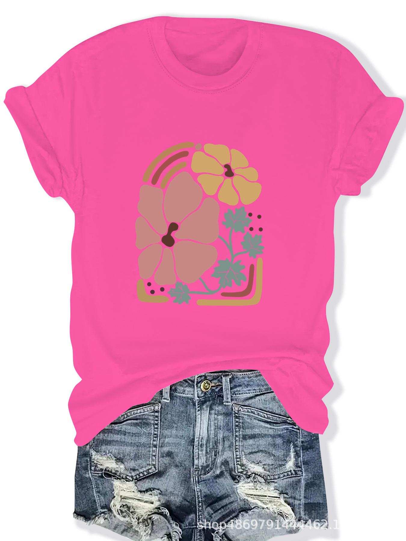 

Women s Fashion Round Neck T-Shirt Extra Large розы красного