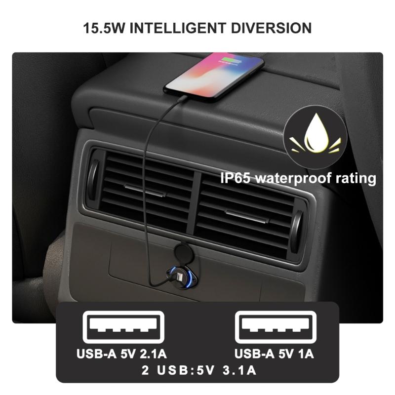Waterproof Power Socket Universal 12 24V Vehicle Chargers Double USB 5V 3.1A Output for Trucks Motorhomes ATV UTV Boats