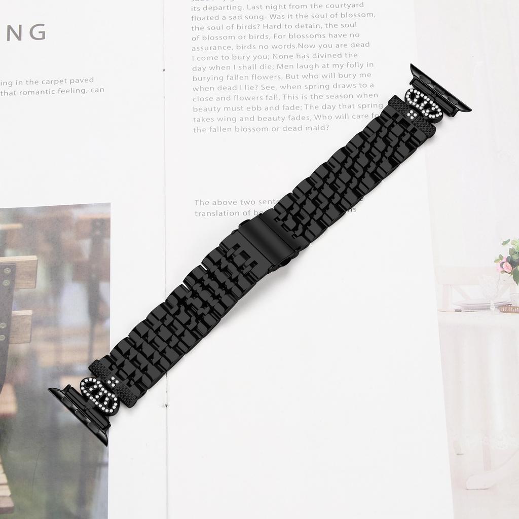 Watch Band For Apple Watch Series 10 9 8 7 SE 6 5 4 3 2 1 42mm 41mm 40mm 38mm 7-Bead Rhinestone Crown Stainless Steel Strap