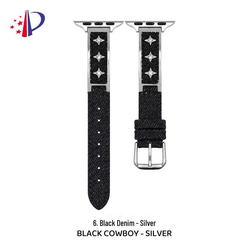 Starry Denim Leather Strap for Apple Watch 11, iWatch 109876E, Huawei GT6, and Xiaomi 9 Pro.
